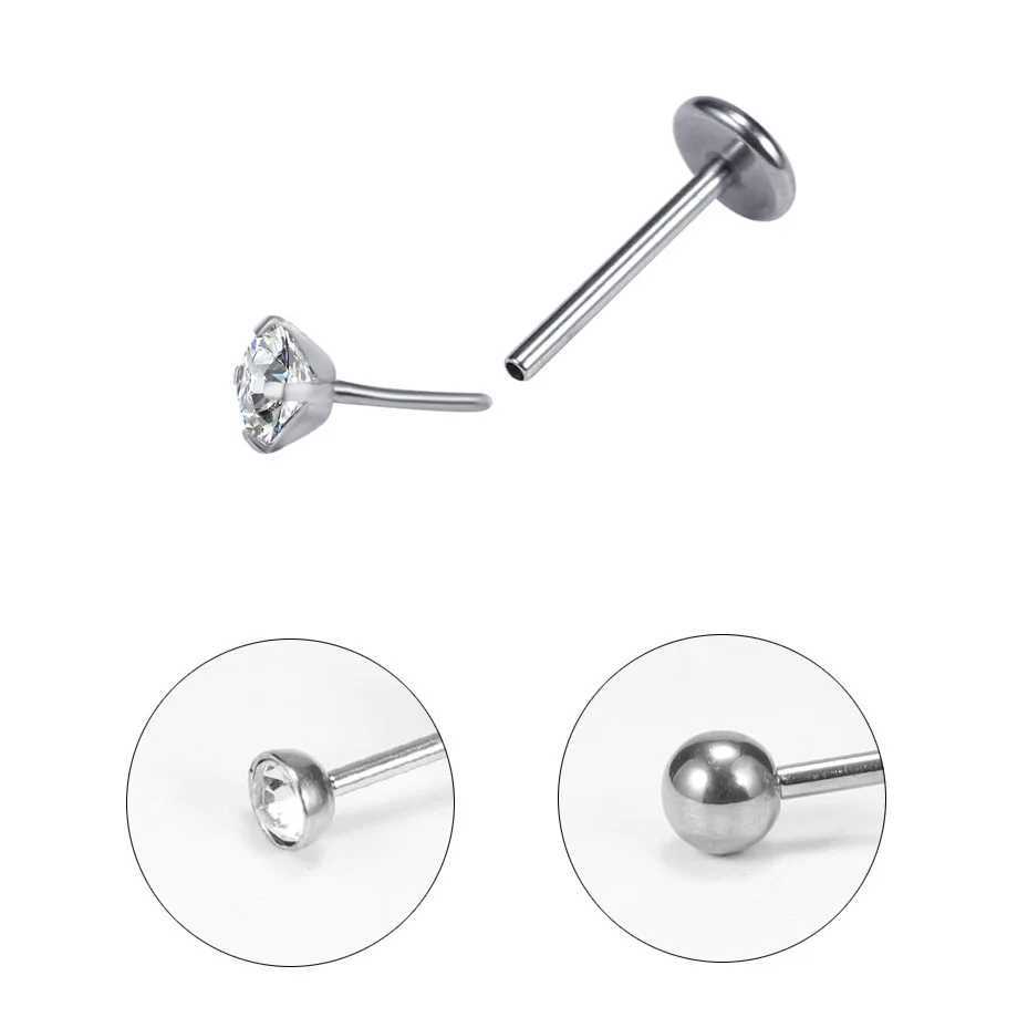New Insert Lip Rings Labret Piercing Bar Nose Ring Helix Earrings Titanium Steel Ball Crystal Zircon Multi-use Body Jewelry Y240921