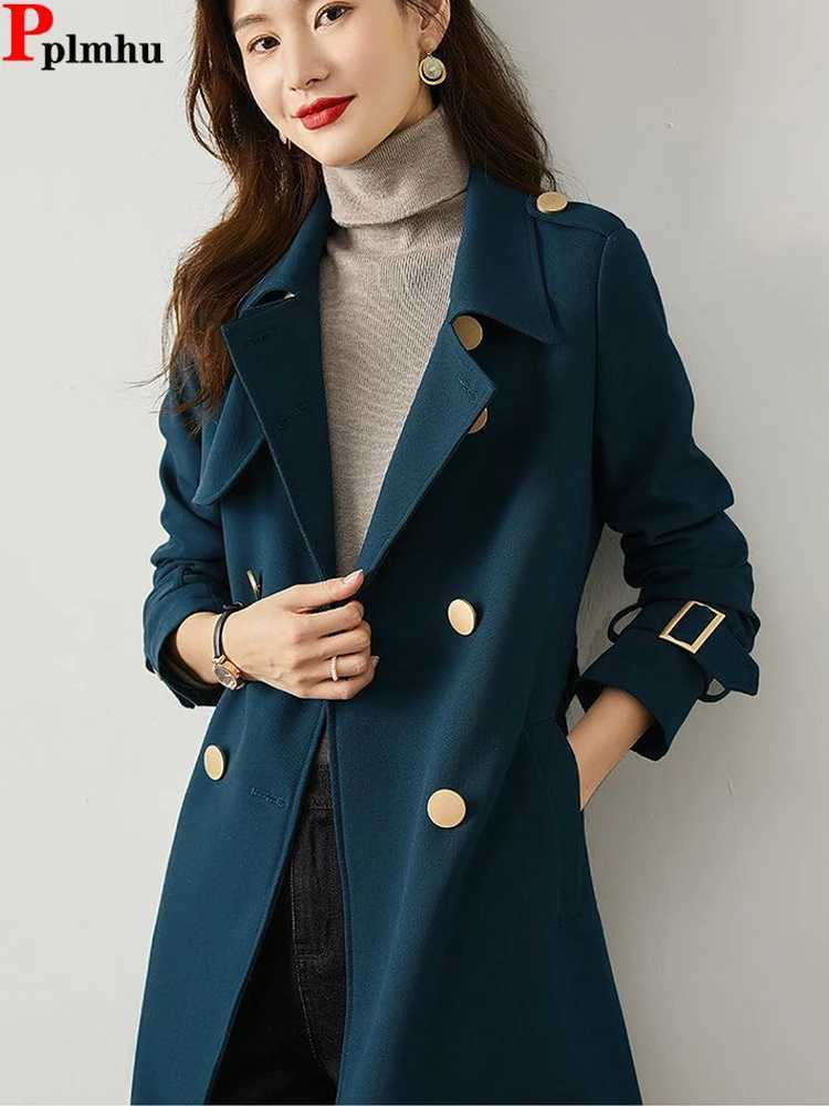 Elegant Double Breasted Long Trench Coats Casual Classic Gabardina Abrigos Chic Jacket 5xl Windbreaker Belt Streetwear CasacosX240921