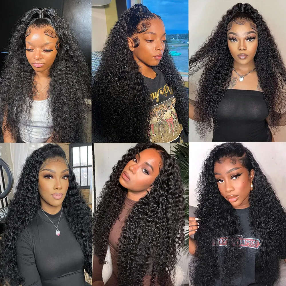 13x4 Kinky Frontal Human Hair For Women Pre Plucked Water Wave 4x4 Transparent Lace Closure Curly Wigs