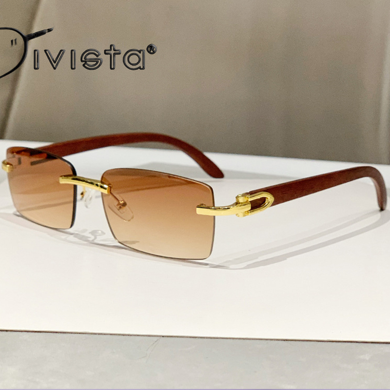Square Rimless Sunglasses Men Rectangle Fashion Popular Men Shades Small Sun Glasses For Female Male Summer Traveling Purple S133 IVISTA