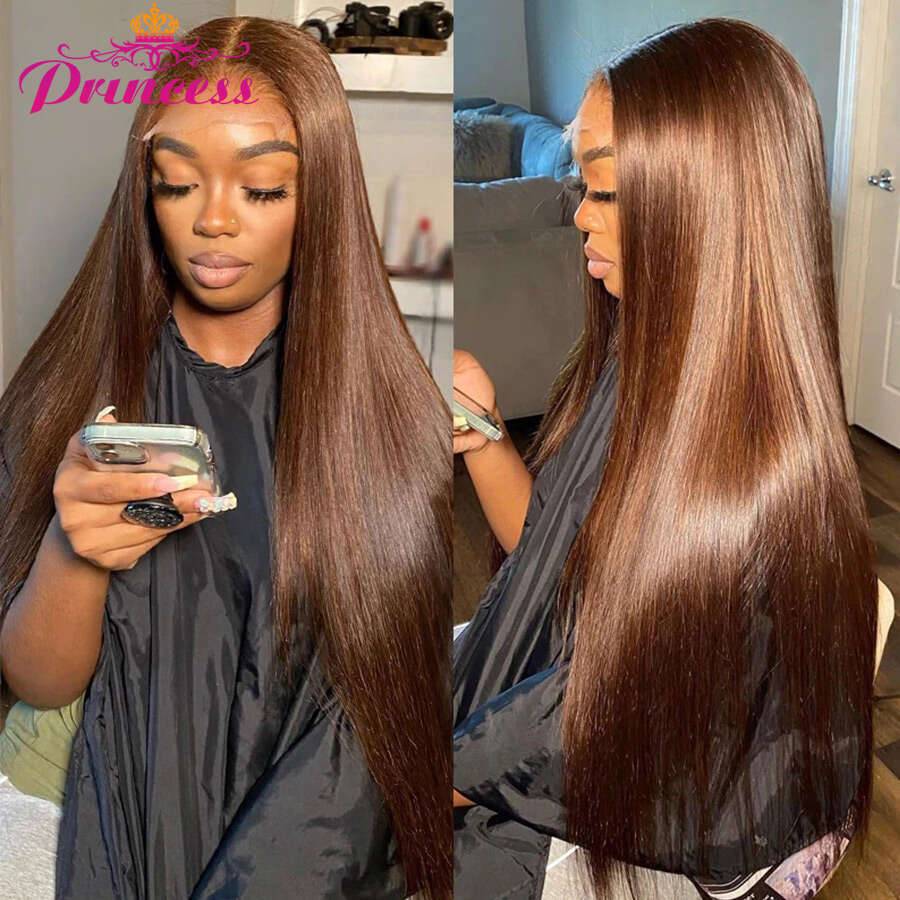 Princess 13x4 Straight Wig Pre Plucked Chocolate Brown HD Lace Front Colored Human Hair Wigs
