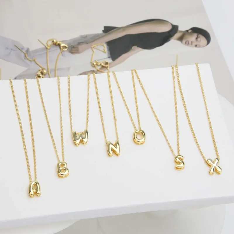 New Mini Bubble Balloon Initial Letter Pendant Necklace Gold Plated Personalized Short and Fat Letter Necklace Charm Jewelry W240918