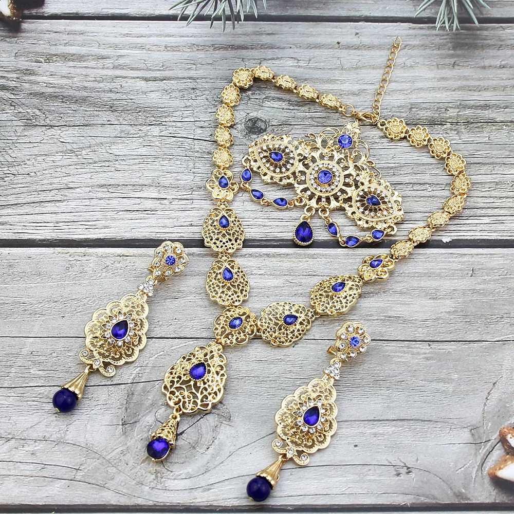 Sunspicems Gold Color Moroccan Bride Jewelry Sets for Women Caftan Brooch Earring Necklace Set Algeria Flower Pendant Necklace 240911