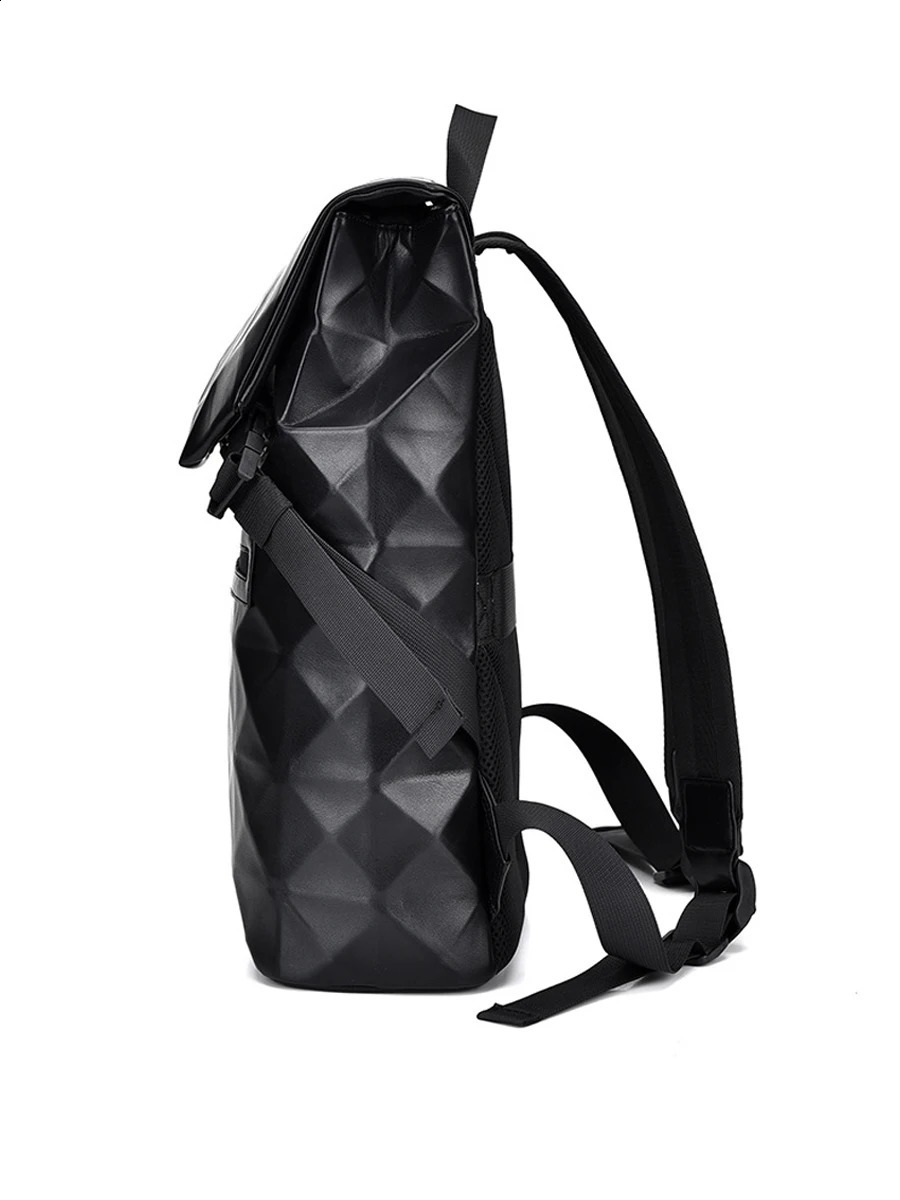 Laptop bag PU leather diamond shaped mens casual backpack waterproof business travel large capacity 240919