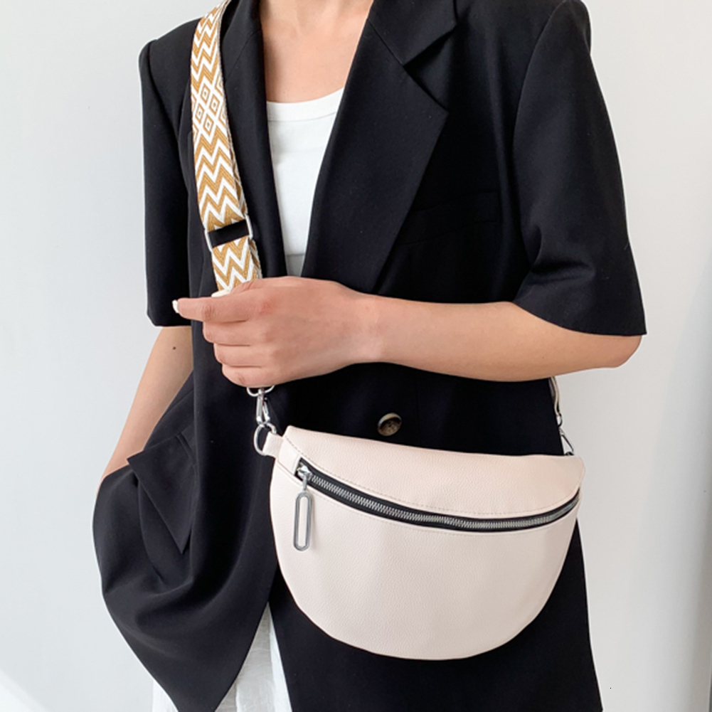 New women's cross PU leather chest wide jacquard strap fashionable shoulder solid color outdoor travel messenger bag