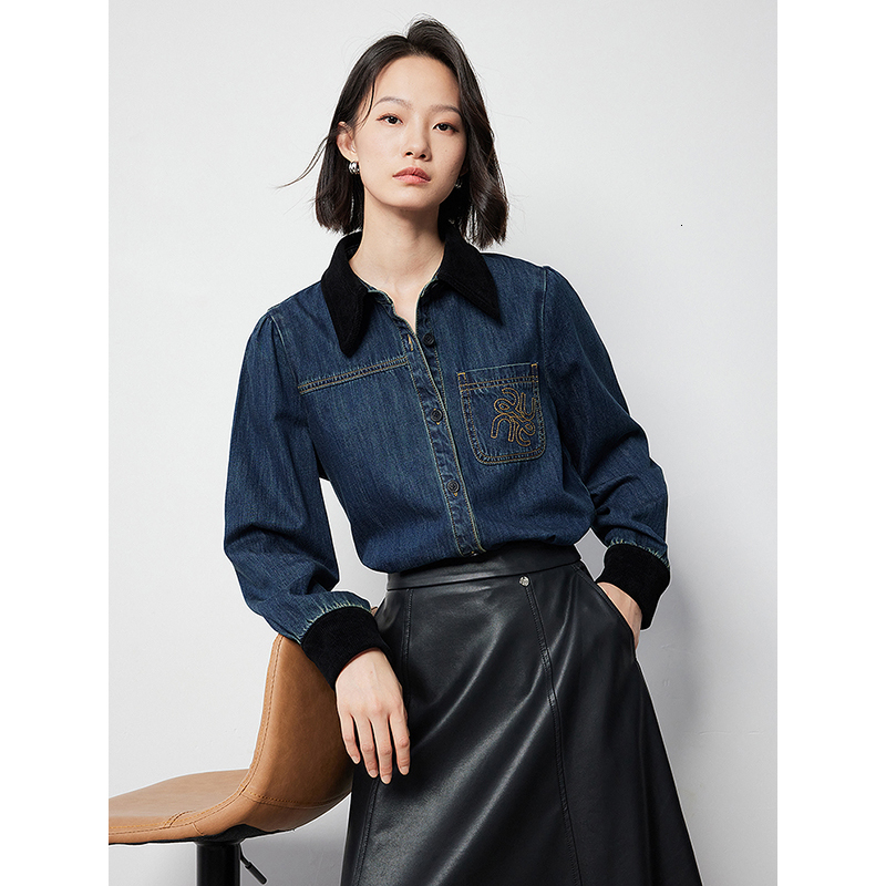 TOYOUTH Women Denim Jacket 2024 Autumn New Spliced Letter Embroidered Pure Cotton Outwear Coat