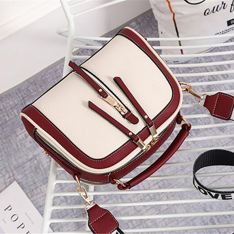 Fashion Hit Color Shoulder for Women Female PU Leather Crossbody Messenger Bags Small Handbag Wide Strap Purse