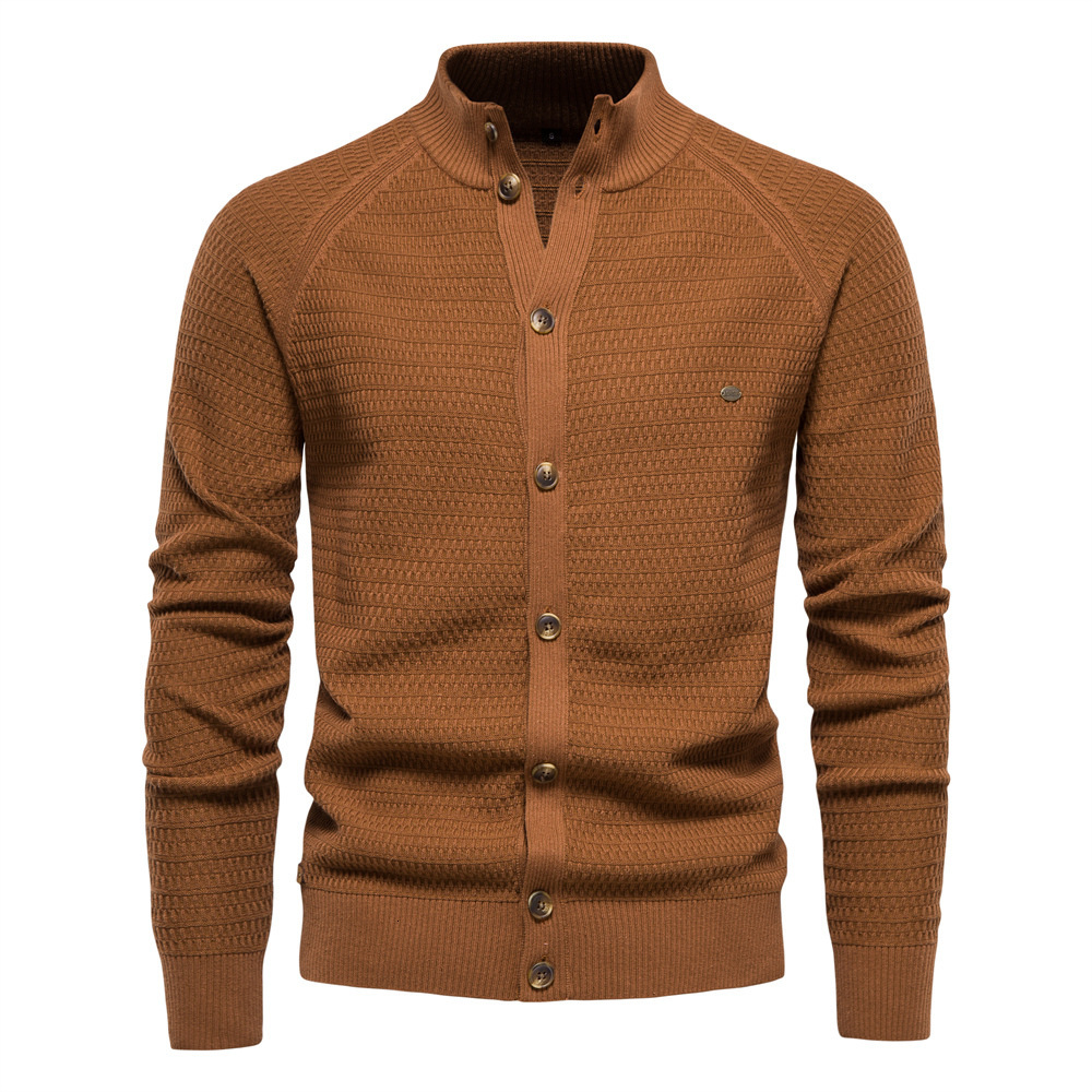 Men's Sweater Cardigan Spring Autumn High Quality Men Clothing Large Solid Color Male Standing Neck Long Sleeve Knitted Sweaters