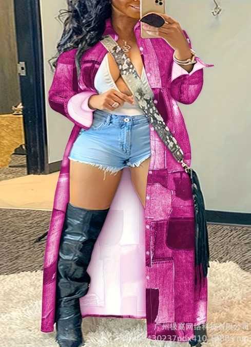 Y2K Trench Coat for Women 2023 Autumn/winter New Fashion Casual Single Breasted Plus Size Plaid Print Buttoned Longline CoatX240921