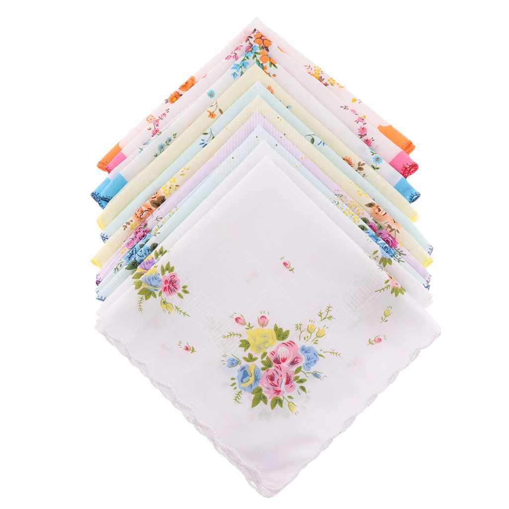 10x Women Cotton Printed Handkerchief Hanky Kerchiefs Pocket Square Blossom Design with Wavy Edge Women HandkerchiefsX240921