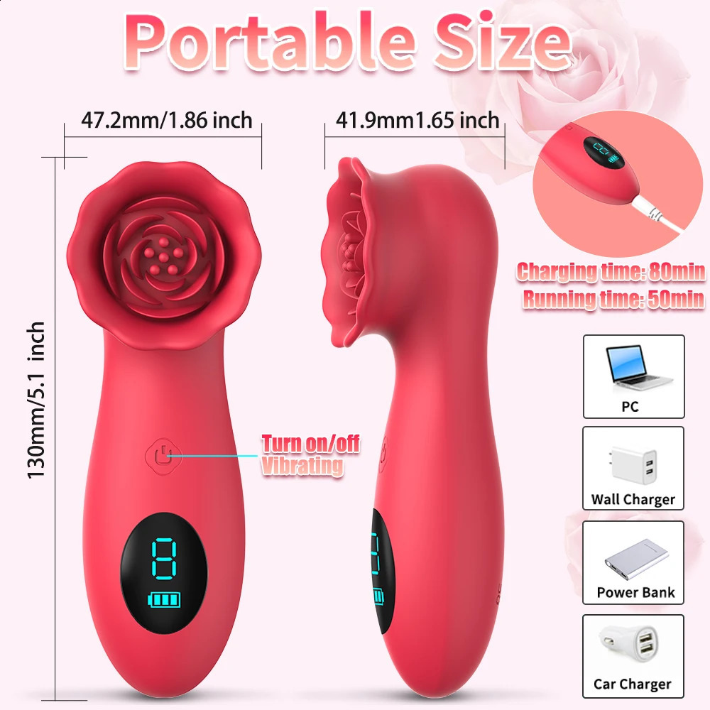 Rose G-Spot Vibrator Female Nipple Massager Glans Clitoris Stimulator Battery Display Vibrating Maturbator Sex Toys for Adult 240914