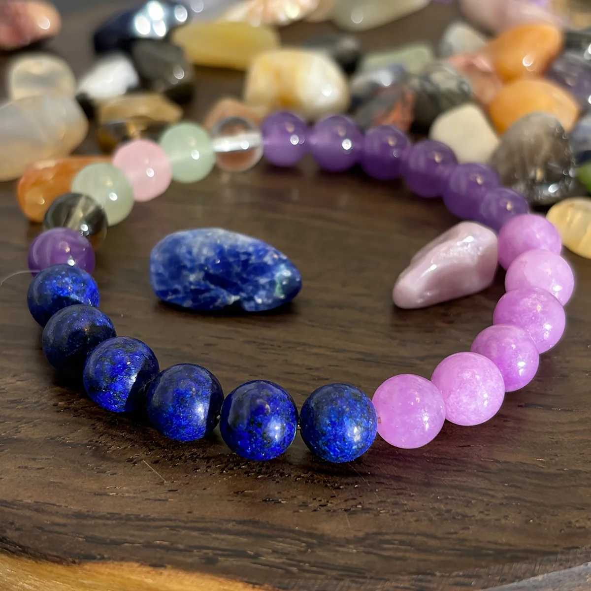 1pc/Anti-Anxiety Stress Reduction Crystal Bracelet Sodalite Fluorite Amethyst Lepidolite - 8mm Stone Jewelry GiftX240921