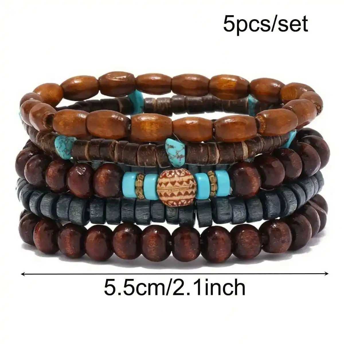 5pcs/set Natural Stone Wood Beads Beaded Bracelet Mens Chinese Style Charm BraceletX240921