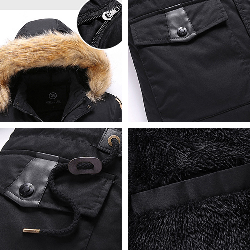 Men Winter Casual Windproof Long Warm Thick Fur Collar Jacket Coat Mens Cotton Hooded Parkas Brand Clothing Male