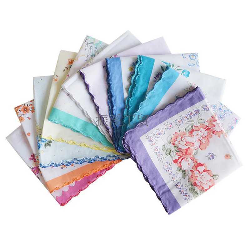 3Pcs 30x30cm Classic Flower Printed Cotton Women Hankies Lace Hanky Ladies Scarf Pocket HankerchiefX240921