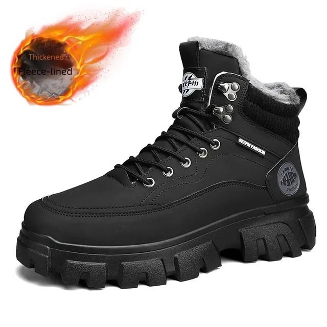Free shipping designer shoes, new men's British wool cotton shoes, high cut thick sole warm snow lace up retro men's Martin boots, snow boot