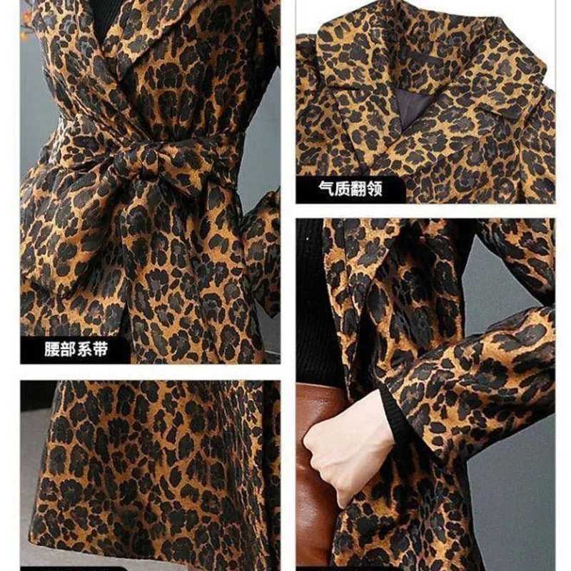 High End Fashion Leopard Coat Women Spring Autumn Korean Slim Long Trench Coat Female Windbreaker With Belt Mother Outwear 4XLX240921
