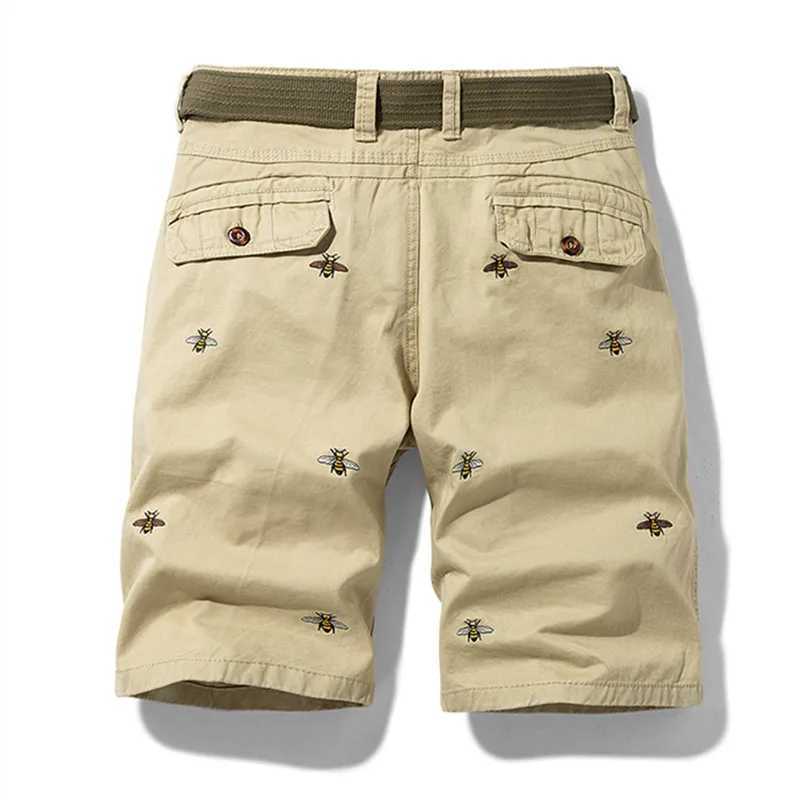 Summer Casual Shorts Men Solid Color Embroidery Pattern cargo Shorts Cotton Beach Print Shorts Men Bermuda Overalls Pocket PantsX240921