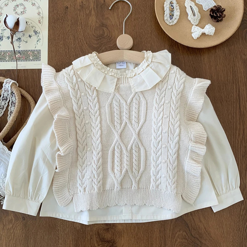 Baby Girl Knitted Sweater Autumn Solid Color Knitted Vest Korean Style Vest Toddler Mop Shawl Sweater 240918