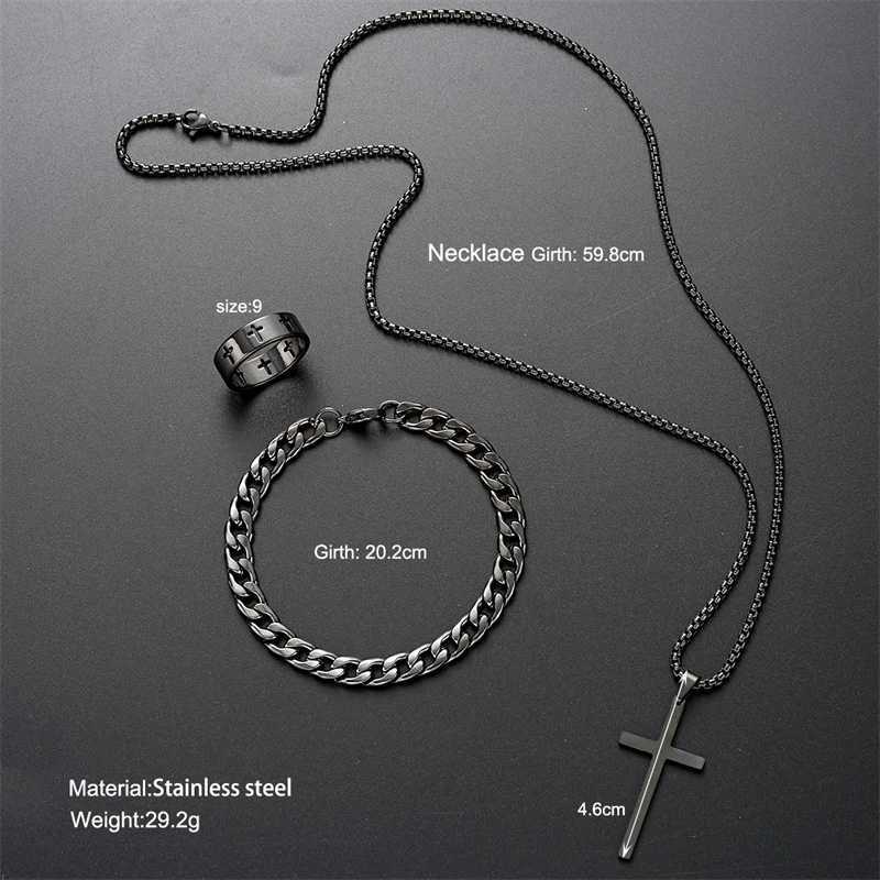 Black titanium steel cross pendant necklace suitable for men women minimalist men women necklace box chain necklace party jewelry set W240918