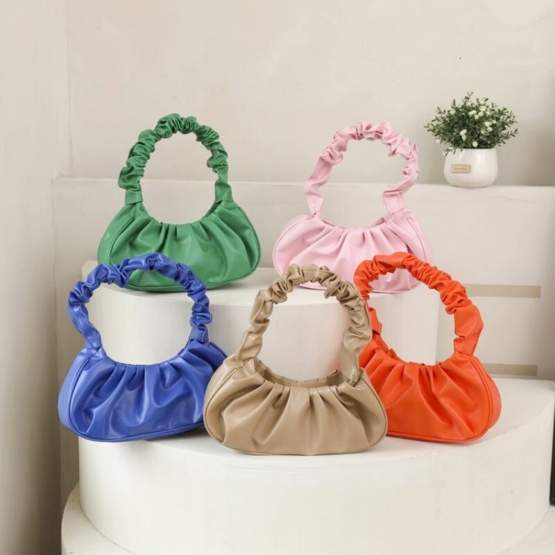Fashion Pleated Cloud Handlebags for Women PU Leather Solid Color Shoulder Bags French Dumpg Leisure Armpit Bag Handbag
