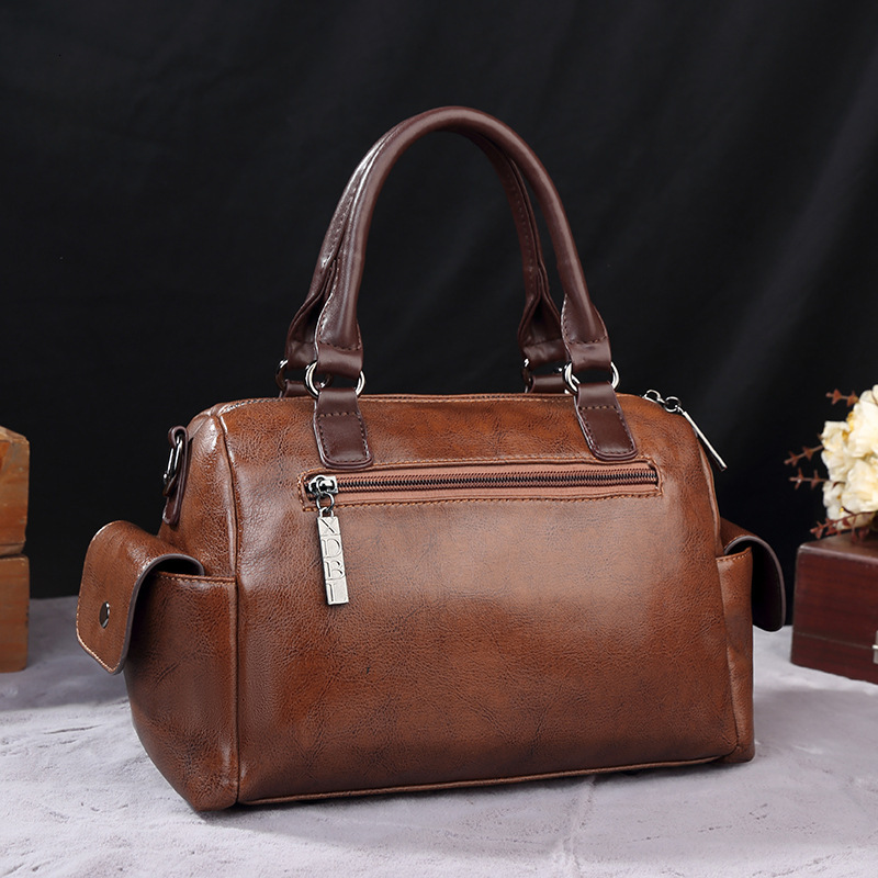 New Retro PU Leather Women's Messenger Large Portable Contrast Pillow Boston Handbag Fashion Shoulder Crossbody Bag