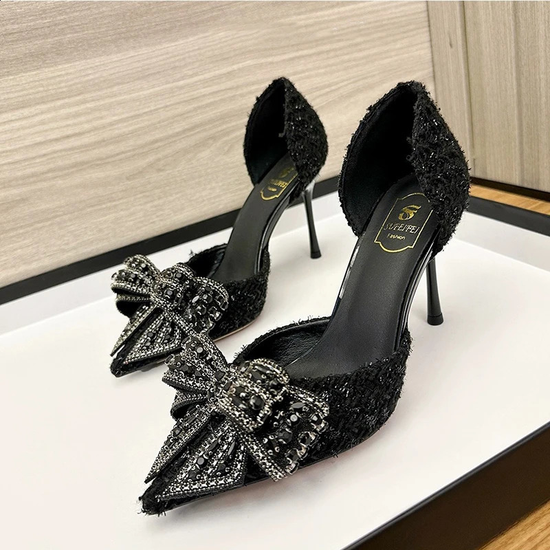 Pearl Crystal Bowtie White Wedding Shoes Women 2024 Spring High Heels Pumps Woman Thin Heeled Party Shoes 240921