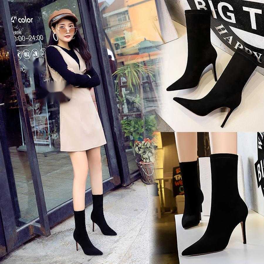 CMM Fashion Simple Pedicure Womens Boots Thin Heel High Heel Suede Pointed Sexy Nightclub Slim Boots