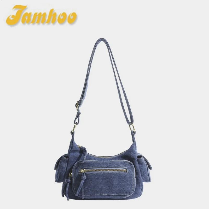 Jamhoo Womens Multi Pocket Shoulder Bag High Quality Denim Casual Cross Versatile Handbag Bolsa 240919