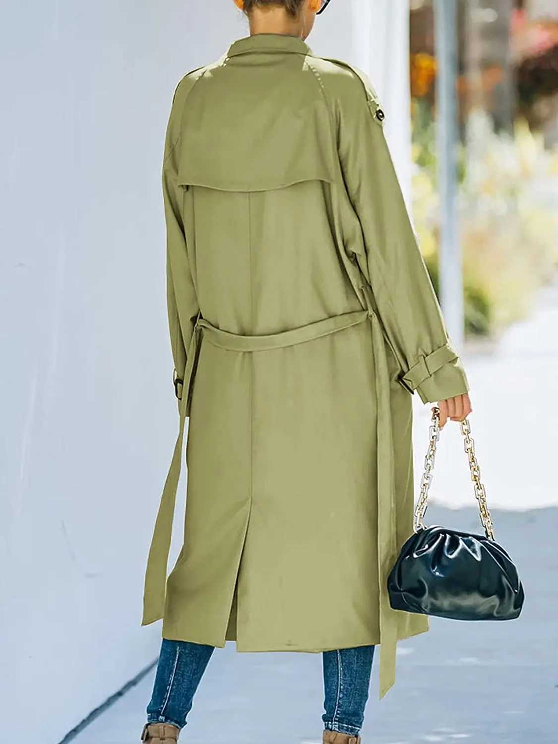 Womens Jackets Double Breasted Long Trench Female Coat Classic Lapel Long Sleeve Windproof Overcoat With Belt Autumn StreetwearX240921