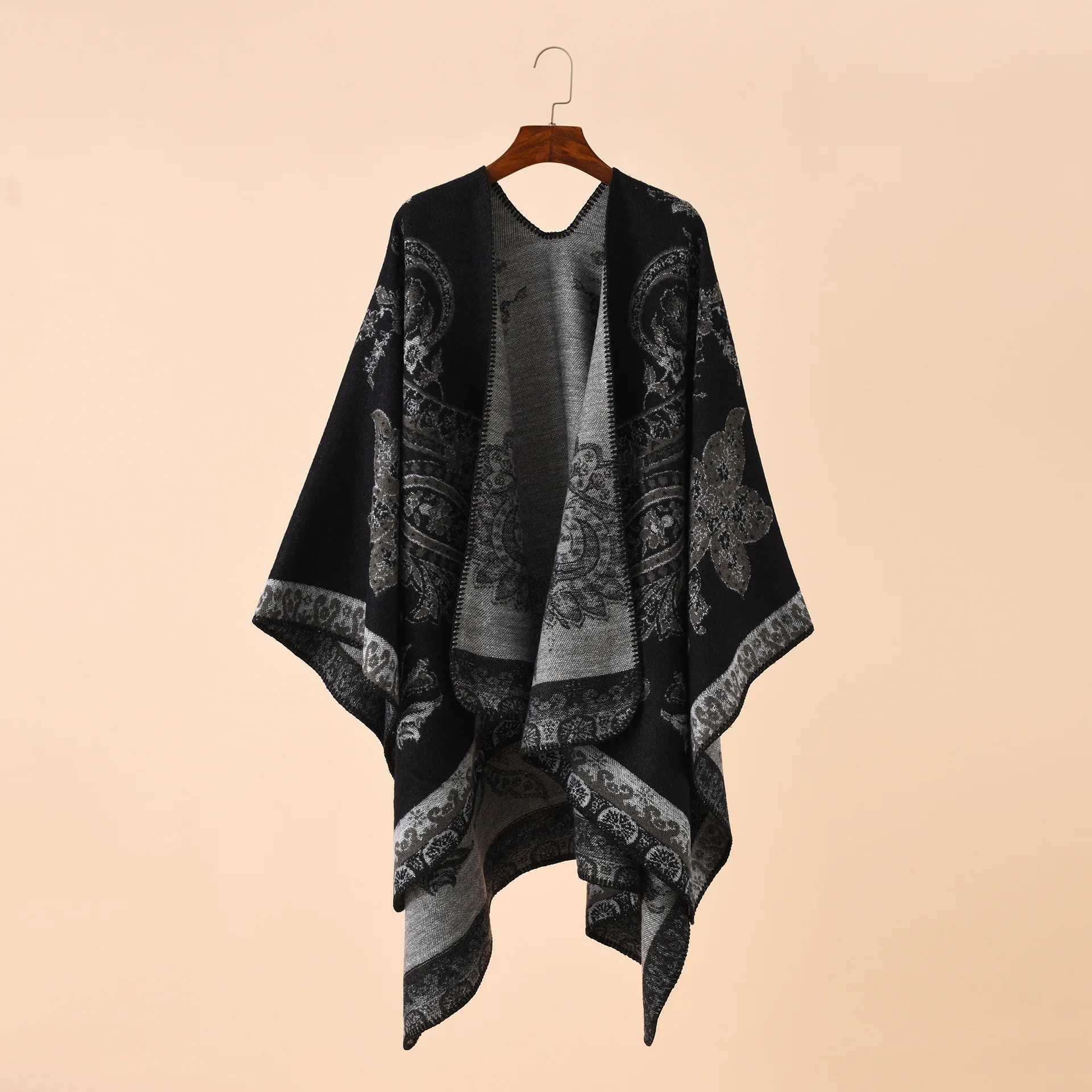 2022 Autumn and Winter New Street Geometric Grid Pattern Imitation Cashmere Warm Shawl Womens Raincoat Shawl Red W240921