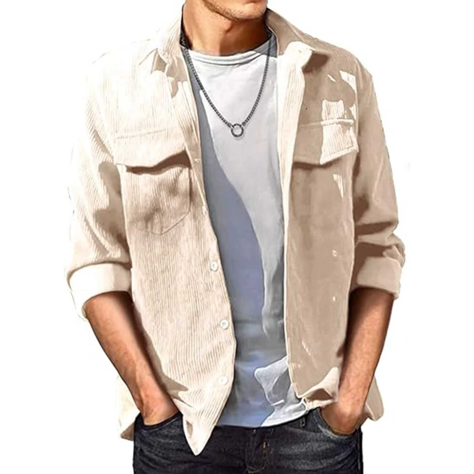Mens Corduroy Button Down Shirts Long Sleeves Classic Corduroy Shirt Jacket Gift for Christmas Birthday M240921