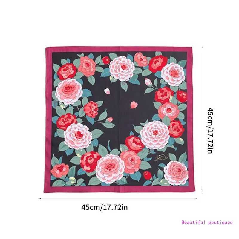45x45cm Girls Women Printed Handkerchiefs Colorful Hankies Pocket Floral Pattern Square Hijab Handkerchiefs for Woman DropShipX240921