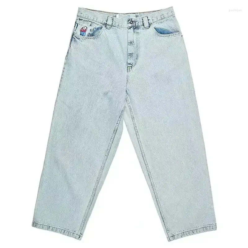 2025 S Fashion Designer Men S Jeans Mens Haruku Retro Hip Hop Cartoon Embroidery Baggy Denim Pants S Street Gothic Wide Trousers Streetwear