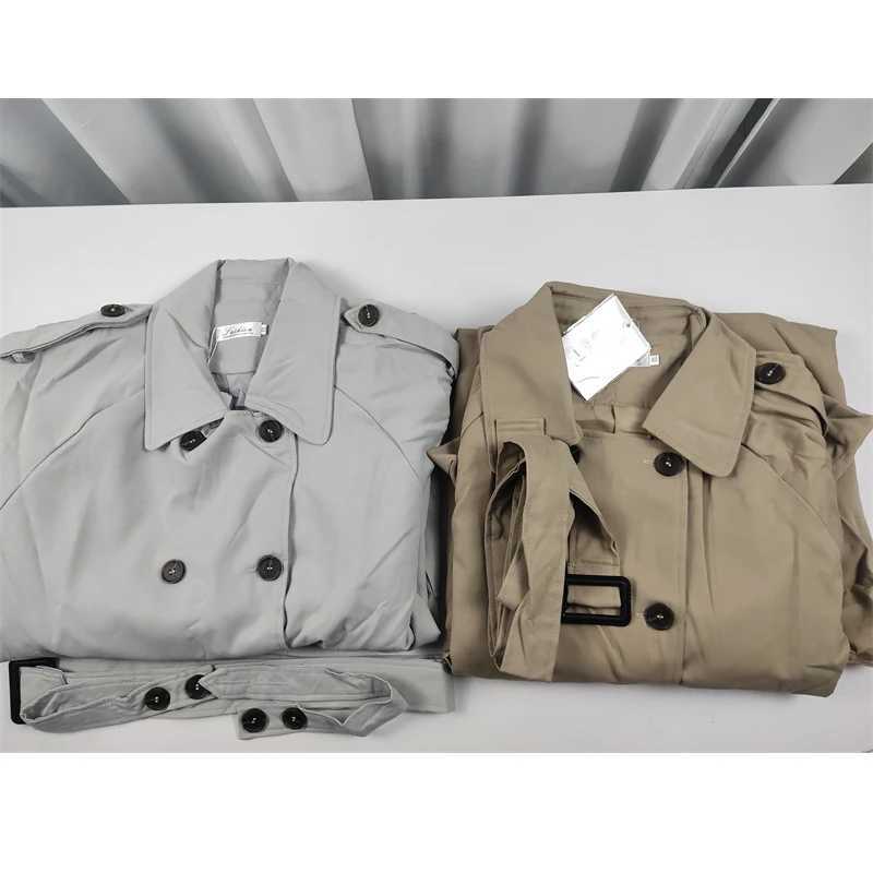 Classic Grey Long Belt Trench Coats Women Korean Double Breasted Gabardina Jackets Streetwear Windbreaker Abrigos Spring CasacosX240921