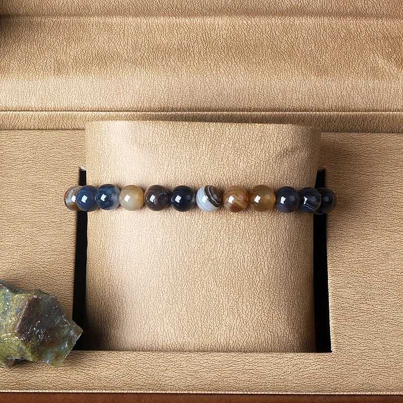 Nature Coffee Agates Stripes Onyx Bracelets Men Coffee Onyx Stripe Agates Stone Loose Beads Strand Bracelets for Women JewelryX240921