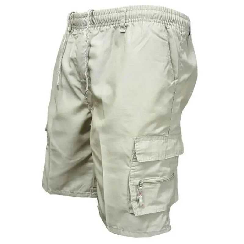 Outdoor Cargo Shorts Male Overalls Elastic Waist Cycling Shorts Multi-pockets Loose Work Sport Knee Length TrousersX240921