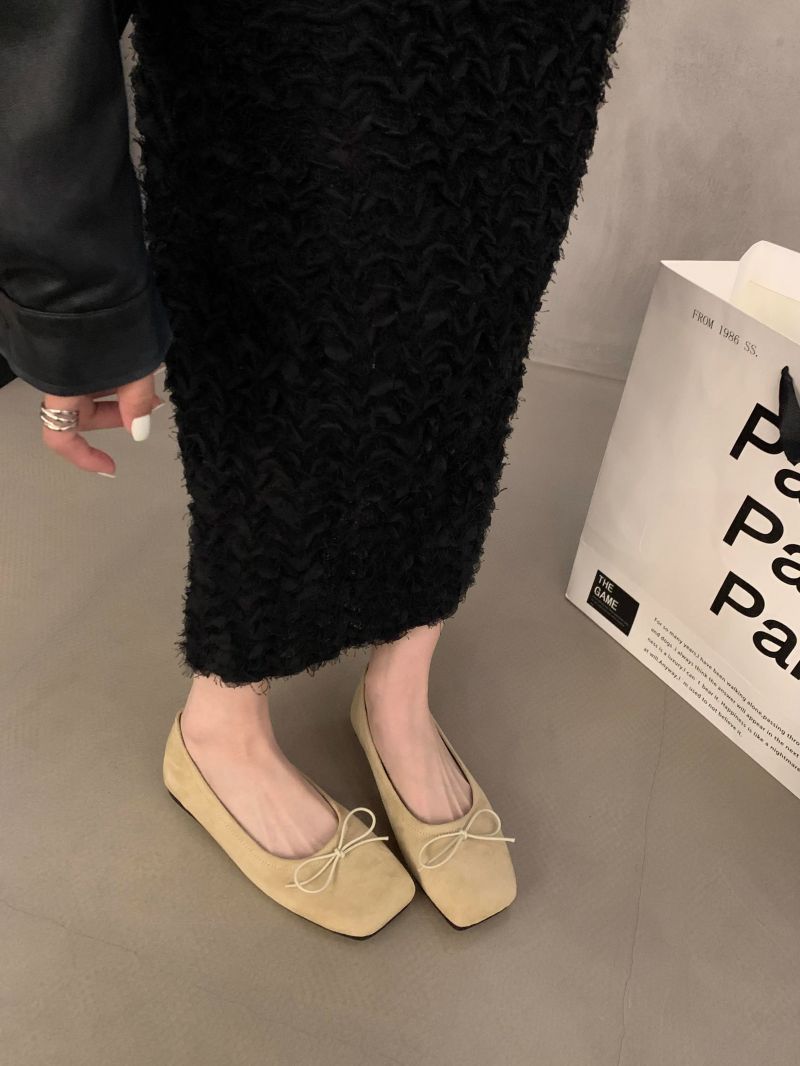 Women Casual Shoes France Gentle Style Simple Bow Design Square Toe Flat Bottom Comfort Versatile Multi Colors fashion