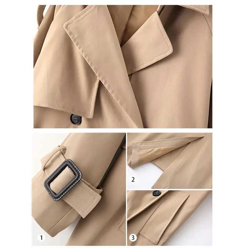 Vintage V Neck Double Breasted Windbreaker Coats Women 2022 Casual Solid Color Slim Fit Long Coat Elegant Trench Coat for WomenX240921