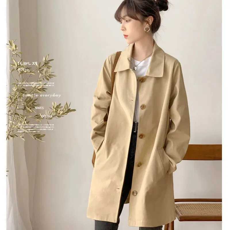 2023 Spring Casaco Feminino Trench Coat Women Loose Windbreaker Coat Female Black Mid-Length Cardigan Outerwear FemaleX240921