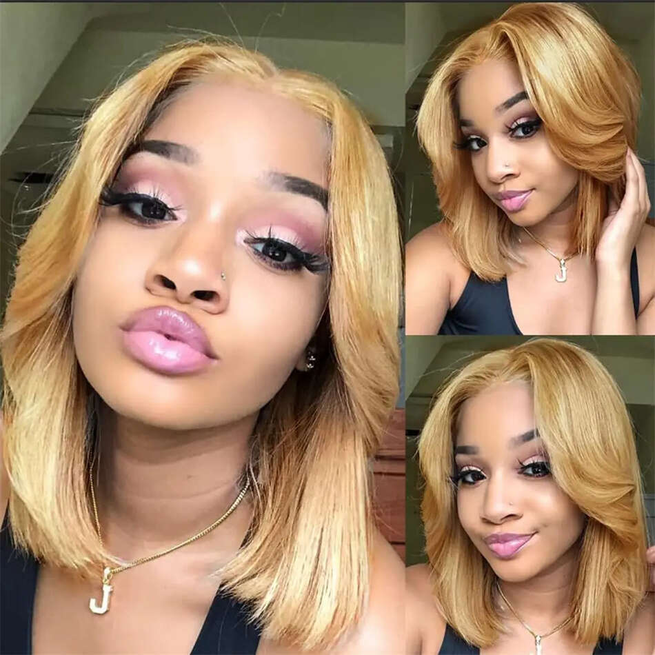 Double Drawn #27 Honey Blonde Colored Short Wigs 200% For Women Human 13x4 Lace Front Bob Wig Brazilian Hair
