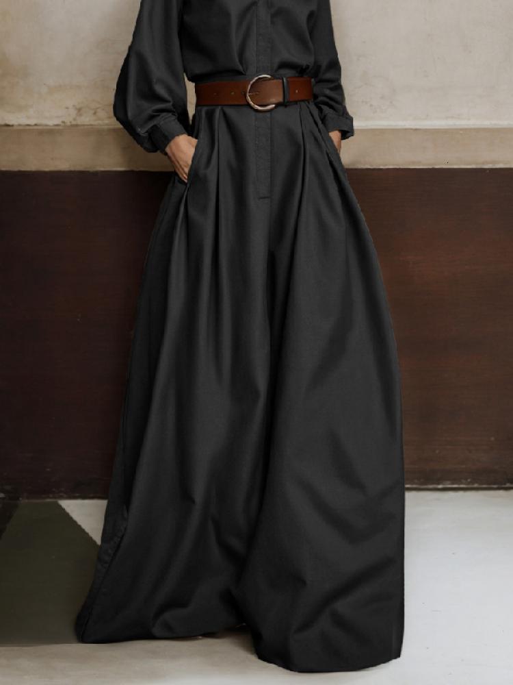 Freeacy Solid Color Loose Fit Jumpsuit V-Neck Long Sleeves High Waisted One-Piece Suit Spring And Summer Casual Women Clothes