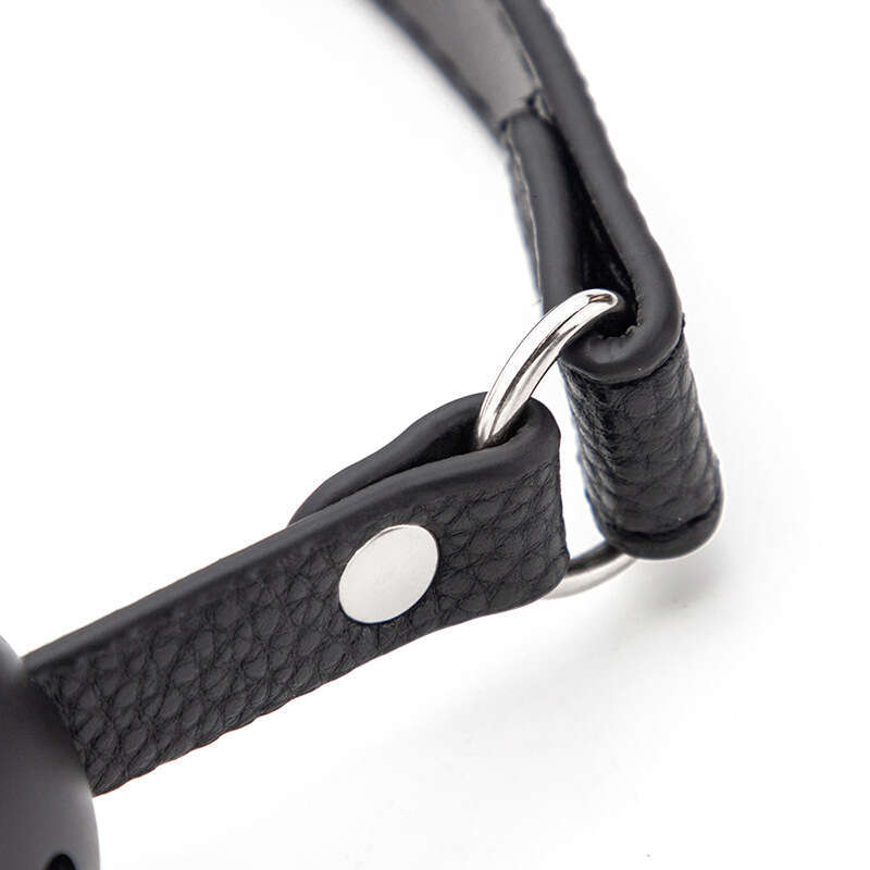 Female slave training SM prop black lychee pattern fun mouth plug with hole PVC fun mouth ball alternative adult product