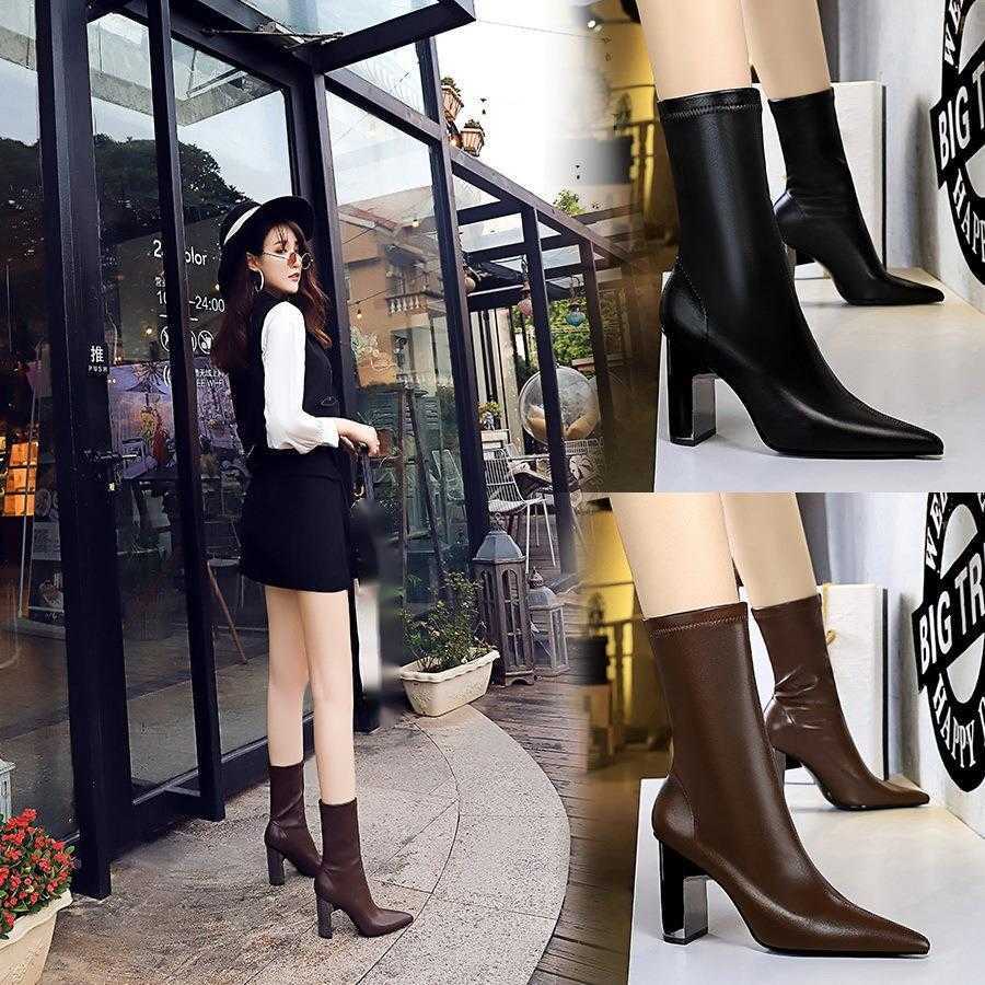 CMM Fashion Thin Boots Metal Thick Heel High Heel Pointed Sexy Nightclub Show Thin Winter Boots