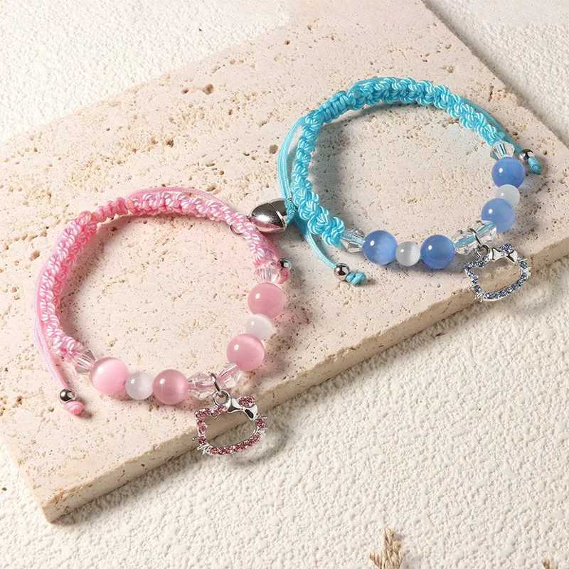 KMVEXO Spider Kitty Charm Bracelets Rope Heart Magnetic Matching Bracelets for Couples Crystal Beaded Bracelet Halloween JewelryX240921