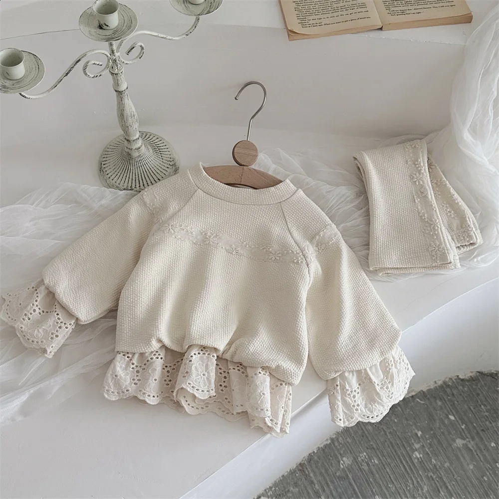 Autumn Baby Girl Long Sleeve Clothes Set Children Solid Lace Sweatshirt Pants 2pcs Suit Cotton Toddler Girl Outfits 240913