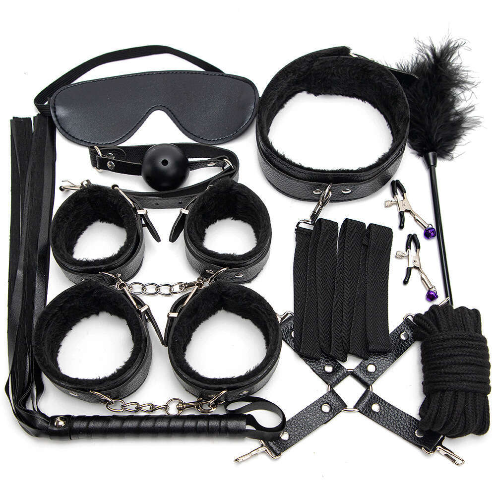 Sexuality products SM props 10 piece set with binding ropes, handcuffs, training mouth stoppers, breast clips, alternative adult sex products
