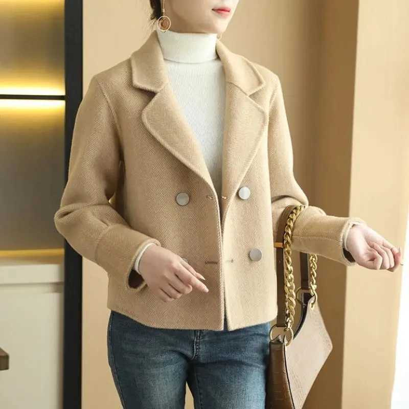 Spring and autumn double-sided wool coat high-end womens fashion simple Korean style loose short wool jacket set collar womens coat W240921