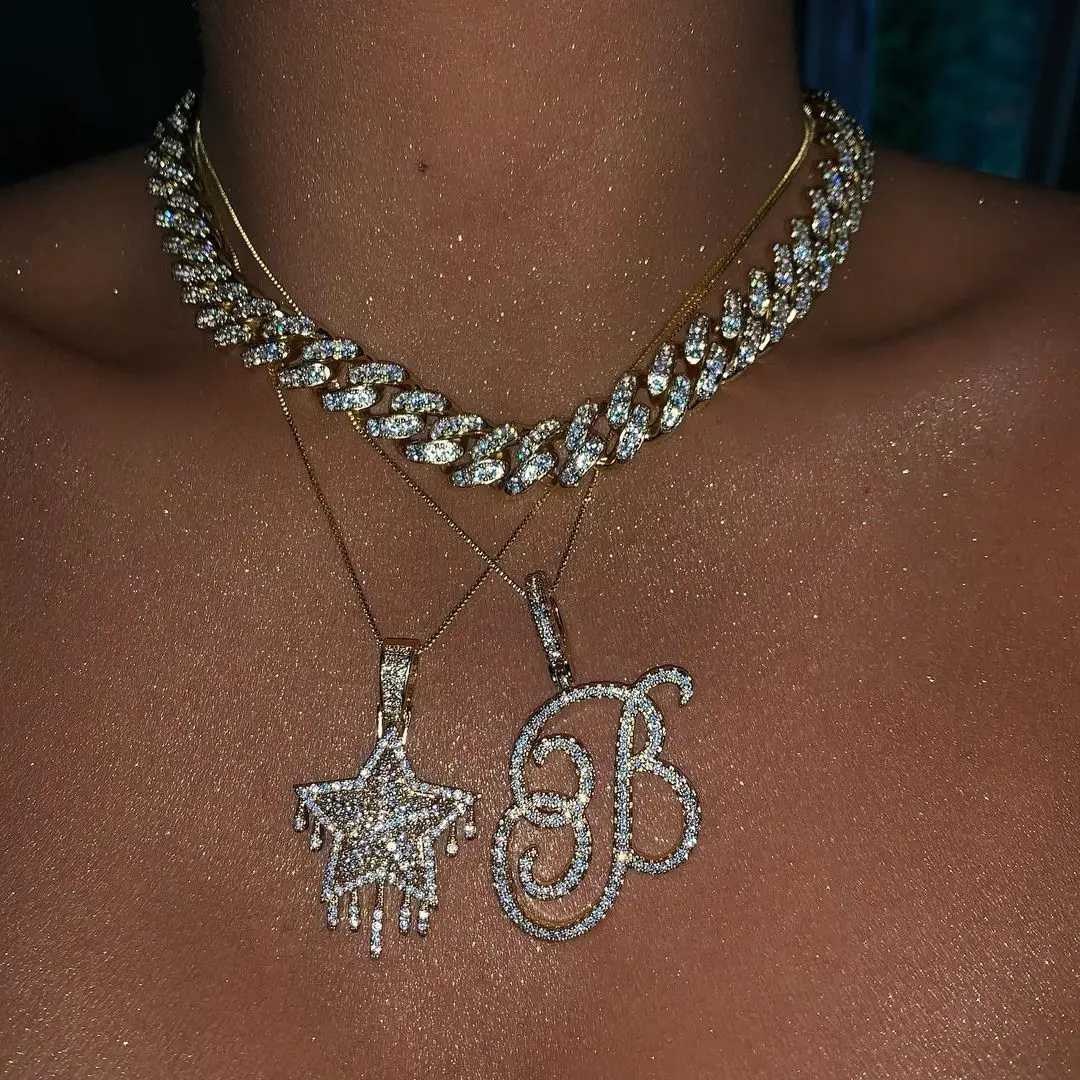 Cursive 26 Initial Letter Pendant Necklace Micro Pave 5A Cubic Zirconia CZ Letter Name Jewelry W240918