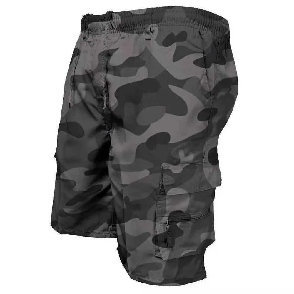 Summer Camouflage Cargo Shorts Multi-pocket Solid Color Casual Shorts Loose Breathable Beach Five Pants Male Jogging Sport PantsX240921